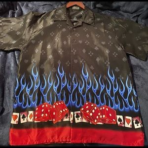 FERUGINI MENS SHIRT LAS VEGAS DICE GAMBLING POKER CARDS FIRE FLAMES DICE